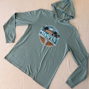 Pacific Hawaii Long Sleeve Hoodie Sage Green Graphic Sea Turtle Mens Large